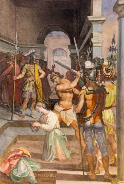ROME, ITALY - MARCH 11, 2016: The fresco of Martyrdom of St. Protasius in church Basilica di San Vitale by Tarquinio Ligustri (1603).